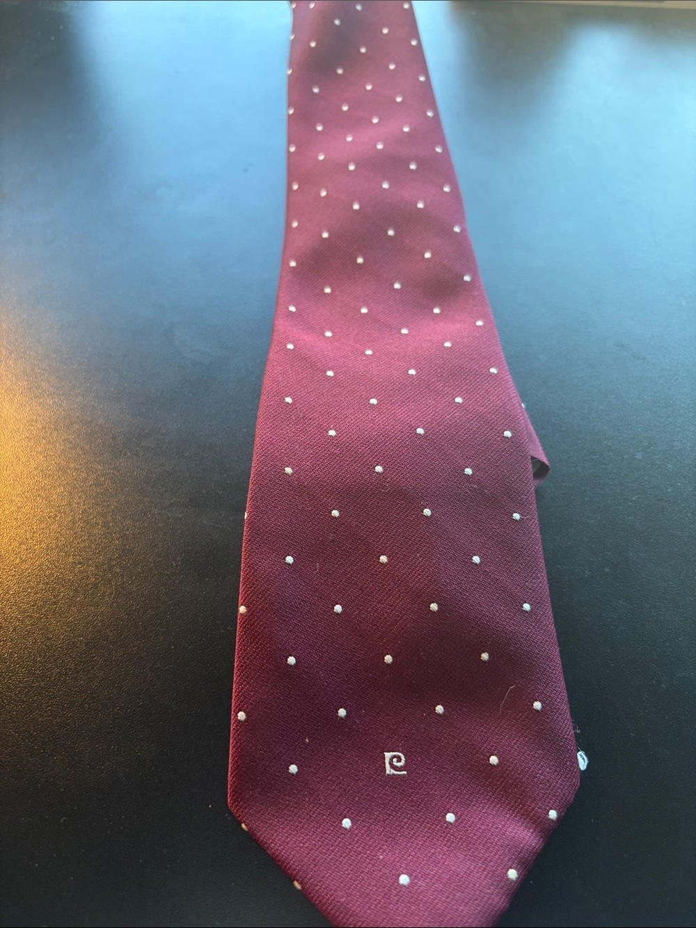 Pierre Cardin Burgundy Tie with White Polka Dots
